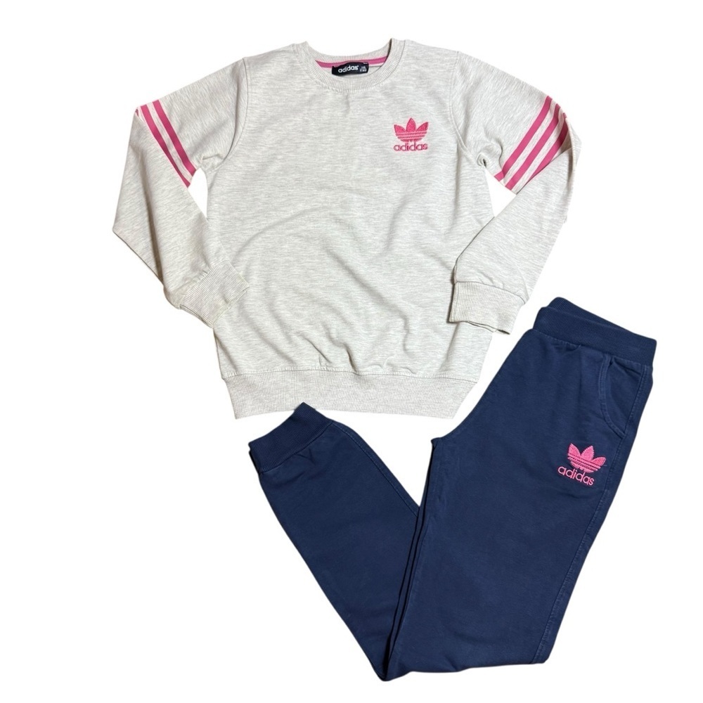 adidas Kids Gray & Navy Logo Long Sleeve Set – Size 11